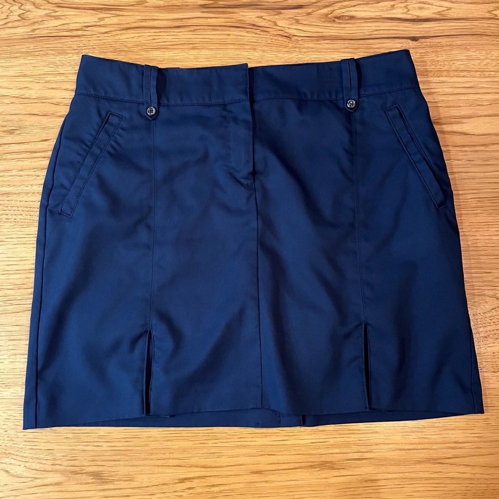 Izod Womens Skort Navy Blue Pockets Golf  Solid Zip Button Front Pleated Hem